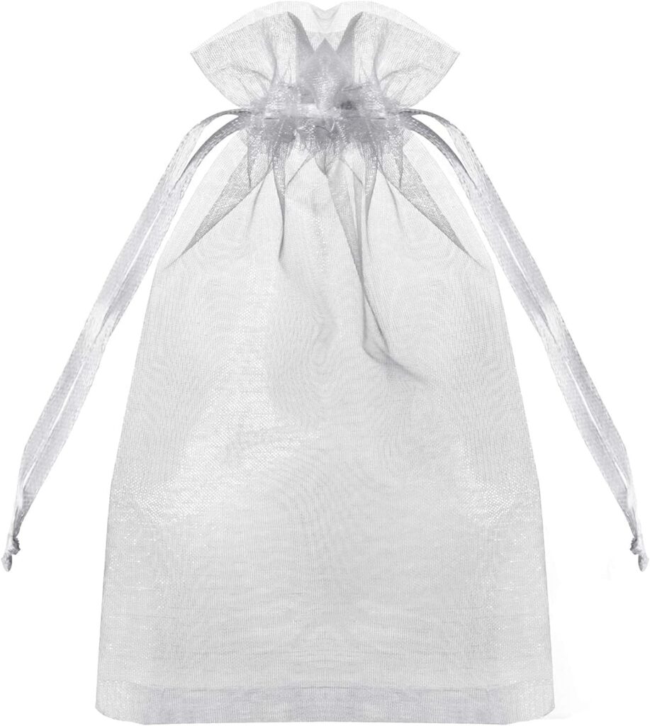 100PCS Premium Sheer Organza Bags, White Wedding Favor Bags with Drawstring, 4x6 inches Jewelry Gift Bags for Party, Jewelry, Festival, Makeup Organza Favor Bags,net gift bags,drawstring goody bags