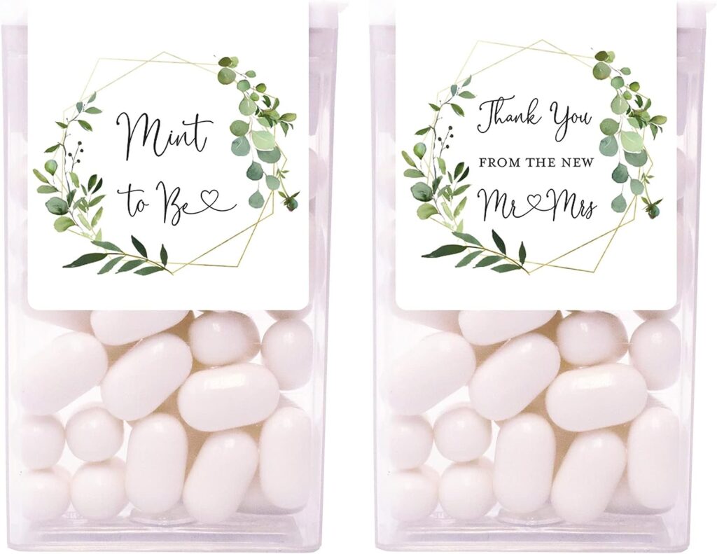 48 cnt Mint to Be Tic Tac Wedding Favor Stickers (Greenery Frame)