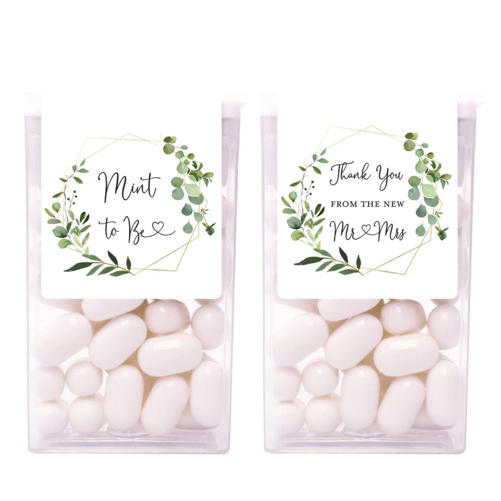 48 cnt Mint to Be Tic Tac Wedding Favor Stickers (Greenery Frame)