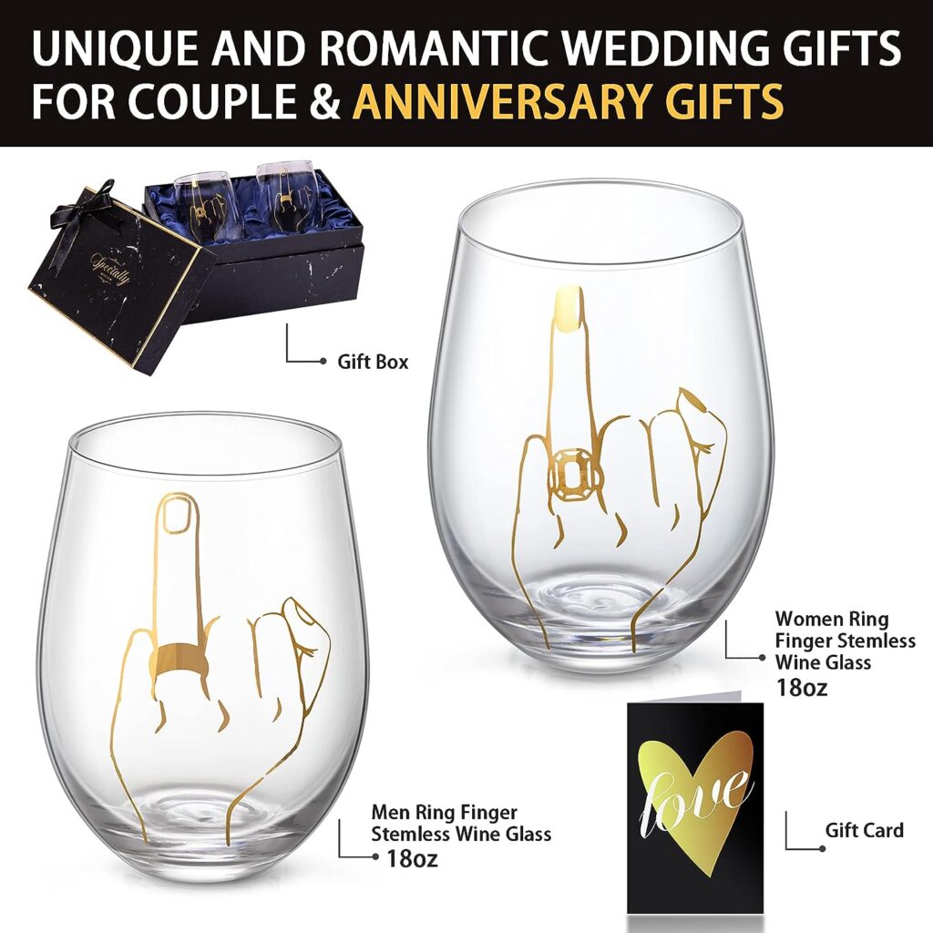 Amazon.com | GEMTEND Engagement Gifts for Couples, Ring Finger Wine Glass, Bride and Groom Gifts, Funny Wedding Gifts for Couple, Just Married Gift, Mr and Mrs, Newlywed, Anniversary, Bridal Shower Gifts: Wine Glasses