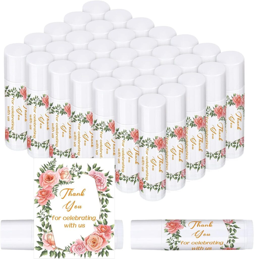 Dunzy 50 Pack Thank You for Wedding Lip Balm Gift Set Bridal Shower Lip Balm Bridal Shower Favors for Guests Bulk Dry Chapped Lips Care Product for Wedding Party Supplies