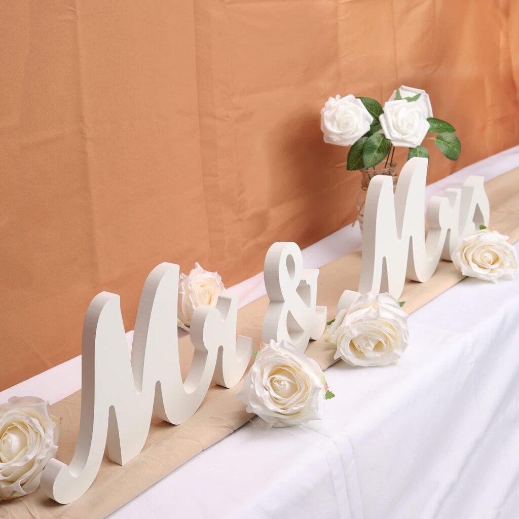 Henzxi Mr  Mrs Sign for Wedding Table, Large Mr and Miss Wooden Letters, Wedding Table Decorations, Anniversary Party Valentines Day Decor (White)