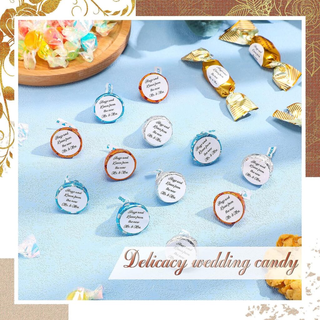 Laumoi 1000 Pcs Hugs and Kisses from The New Mr and Mrs Wedding Stickers, Chocolate Drops Labels Stickers Candy Stickers 0.75 Inch for Weddings Engagement Party Favors Decorations (White,Basic)