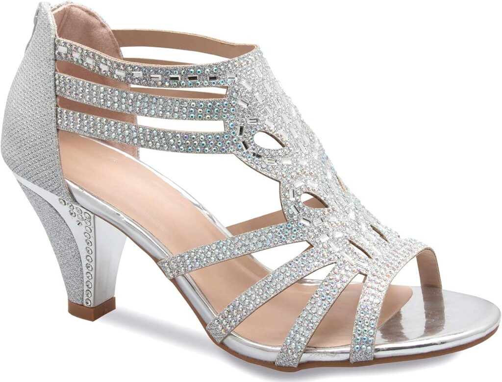 Olivia K Womens Open Toe Strappy Rhinestone Dress Sandal Low Heel Wedding Shoes White Glitter - adorable, comfortable