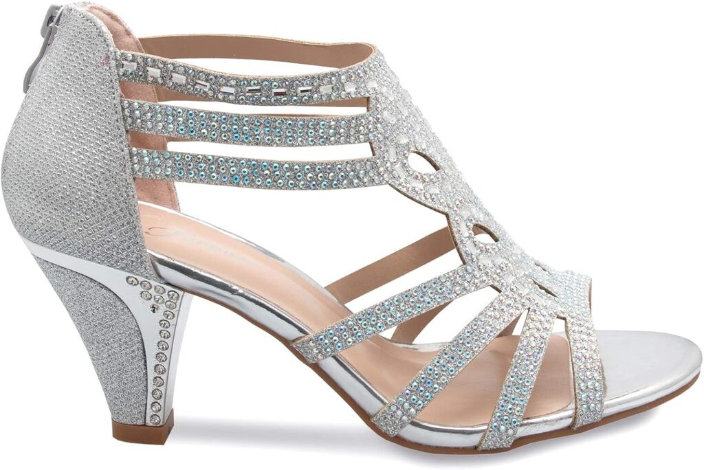 Olivia K Womens Open Toe Strappy Rhinestone Dress Sandal Low Heel Wedding Shoes White Glitter - adorable, comfortable