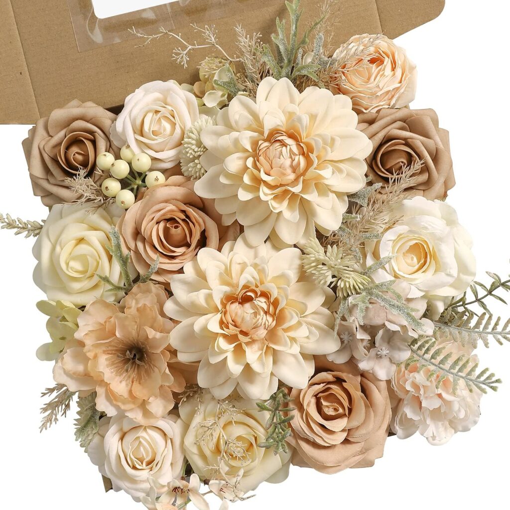 rongflower Artificial Flowers Combo Box Set Silk Flowers Fake Rose for DIY Floral Arrangements Wedding Bouquets Centerpieces Baby Shower Party Home Decorations（Nude Color）