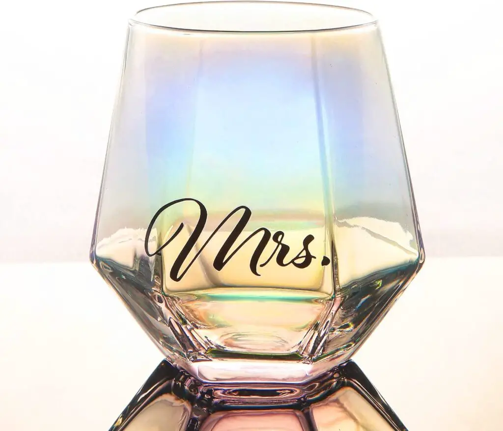 Stemless Wine Glass Set of 2,Mr and Mrs Wedding Modern Rainbow Glasses for Bride and Groom, Unique and Elegant DrinkWare For White Wine, Red Wine, Cocktail, Whiskey,Champagne flutes