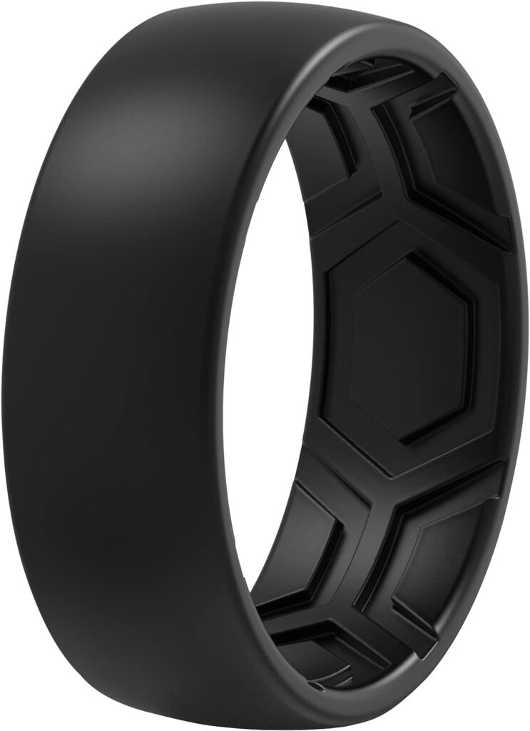 ThunderFit Silicone Rings for Men - 7 Rings / 4 Rings / 1 Ring - Breathable Patterned Design Wedding Bands 8mm Wide - 2.5mm Thick