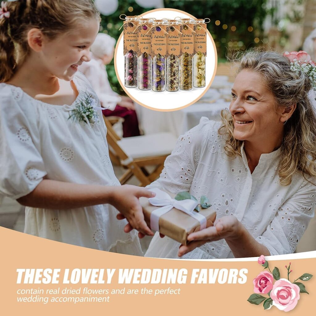 Wedding Favors Bulk Wedding Favors for Guests Rustic Wedding Favors Baby Shower Party Favors Dried Flower Petals in Bulk Glass Tea Jar Appreciation Gifts for Your Guest, 6 Flavors (24 Pcs)