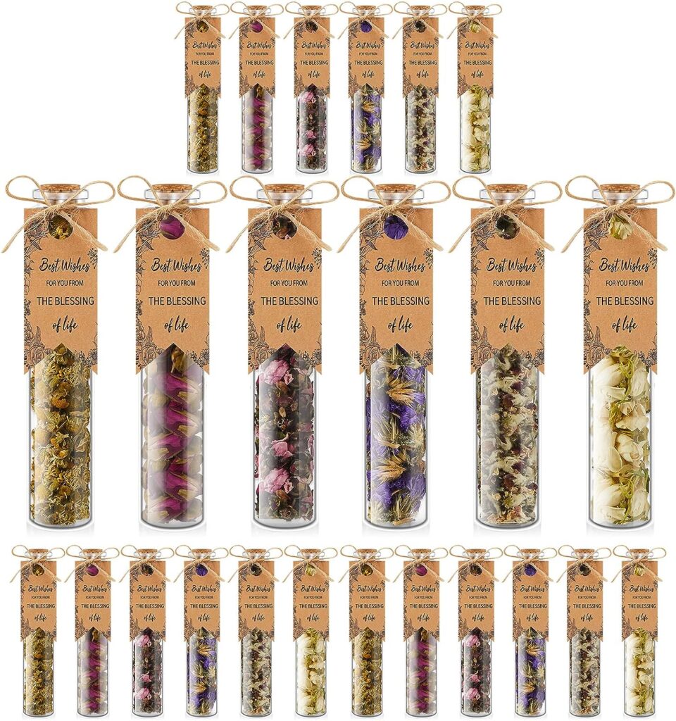 Wedding Favors Bulk Wedding Favors for Guests Rustic Wedding Favors Baby Shower Party Favors Dried Flower Petals in Bulk Glass Tea Jar Appreciation Gifts for Your Guest, 6 Flavors (24 Pcs)