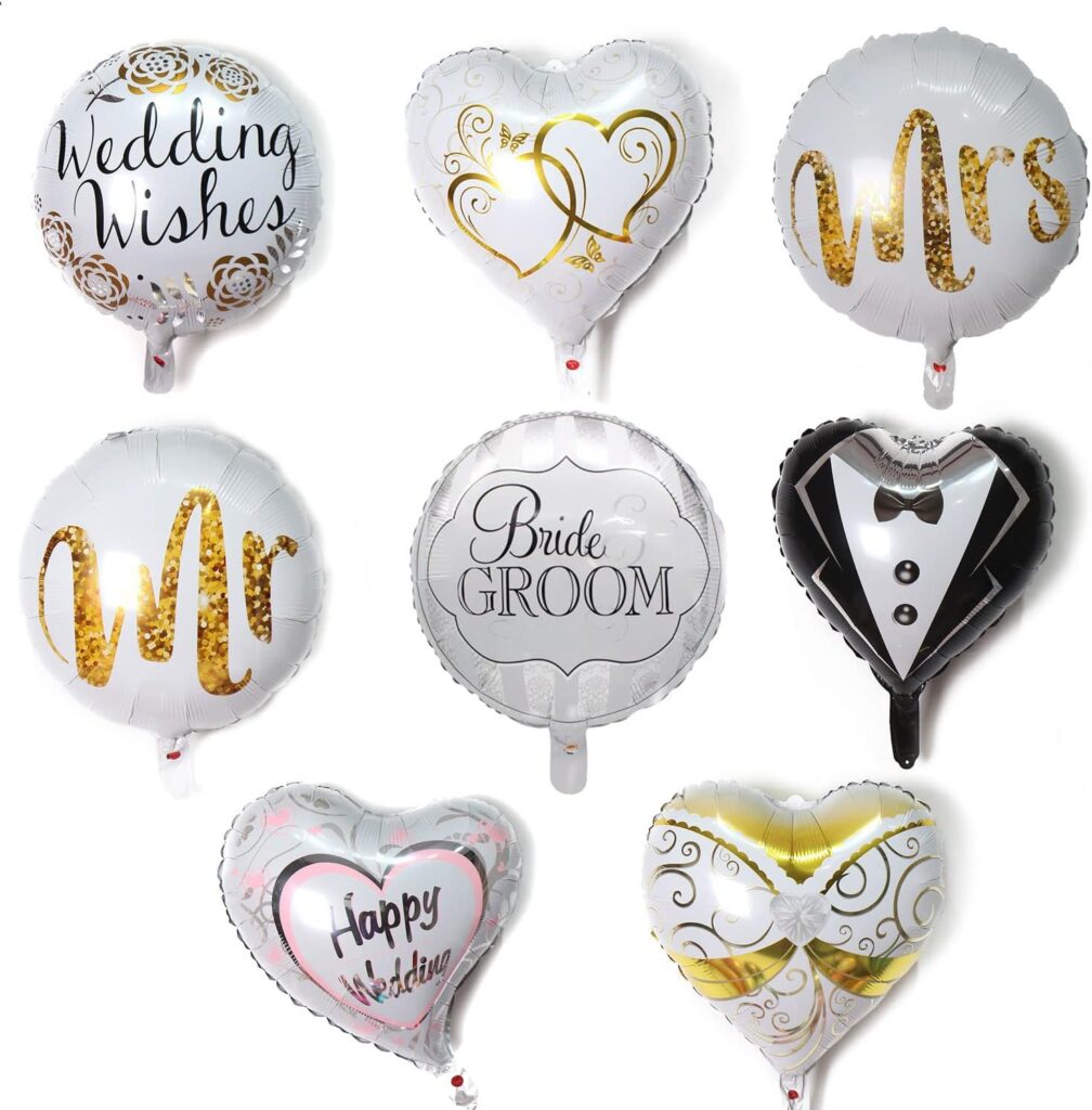 32 Pcs Wedding Foil Balloons MrMrs Love 18 inch Heart and Round Mylar Balloons Wedding Balloons Set Happy Wedding Day Decorations for Reception