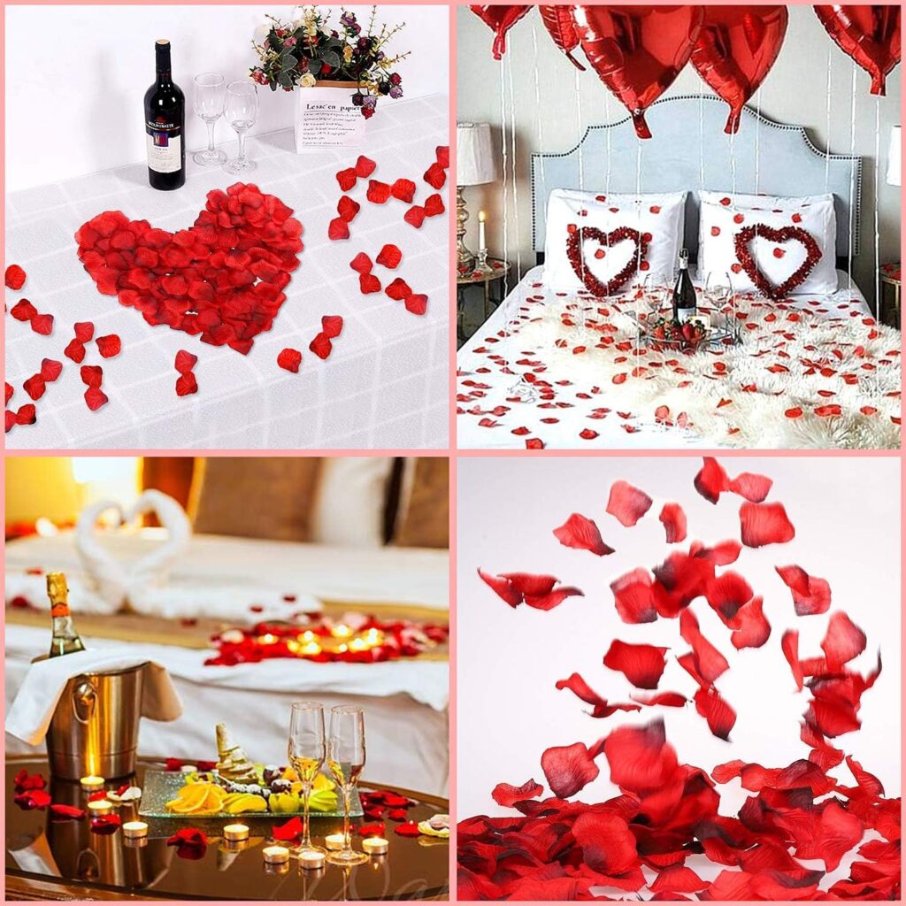 Golray 40 Pack I Love You Balloons and Heart Balloons Kit with 1000 Pcs Dark-Red Silk Rose Petals Wedding Flower Decoration Love-Bear Red Heart Balloons for Valentine Day Party Decorations