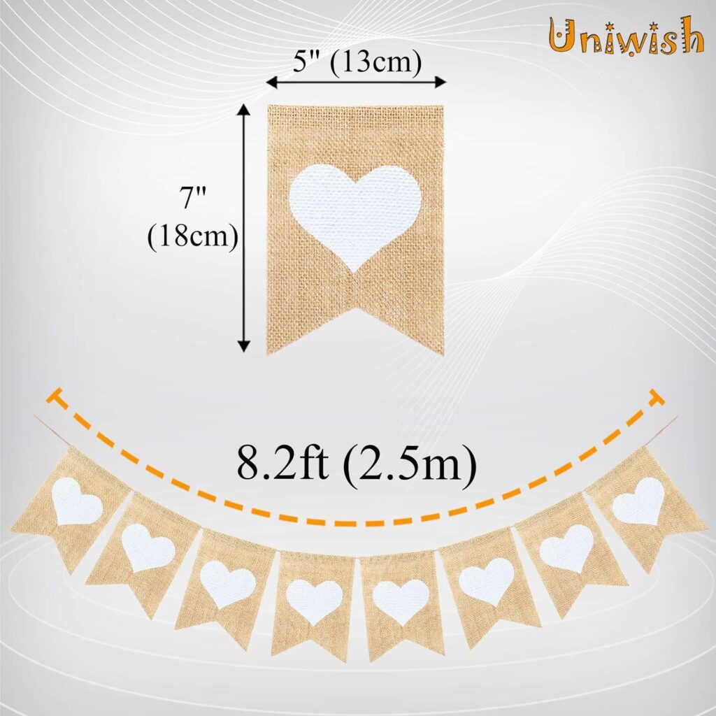 Uniwish Heart Banner Garland Wedding Engagement Party Decorations Valentines Day Anniversary Photo Props Vintage Rustic Burlap Love Hanging Bunting Sign