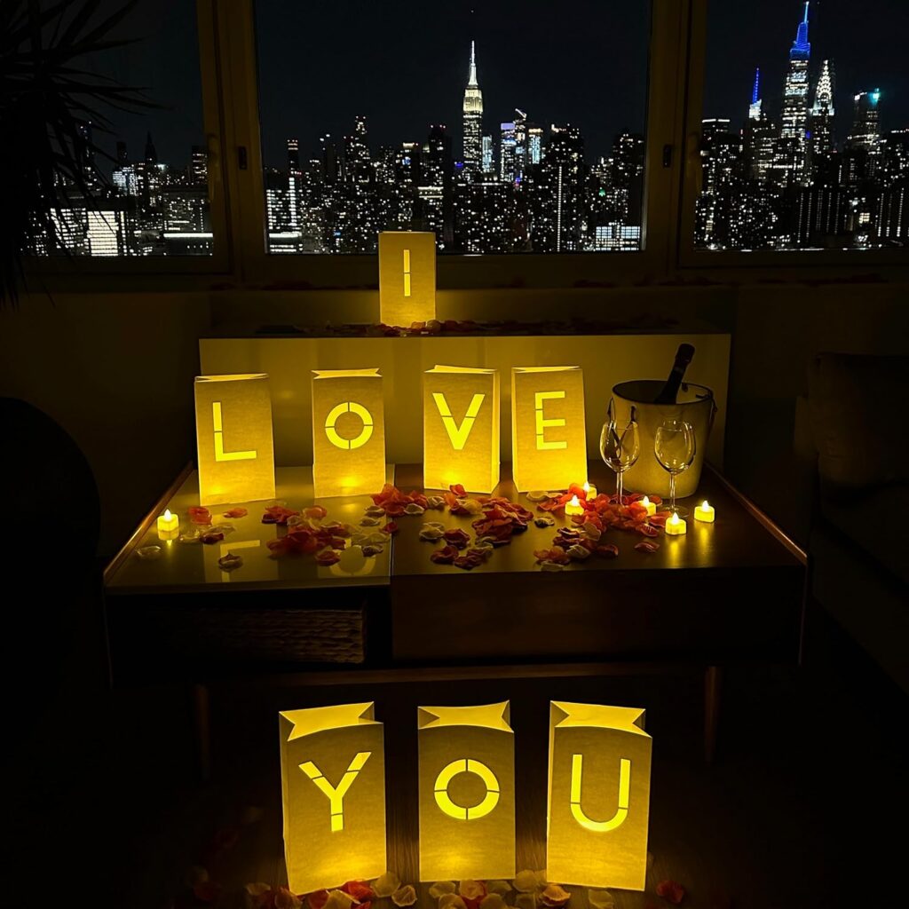 WYMM I Love You Light Up Letters with LED Lights and Roses. Luminary Paper Bags for Wedding Proposals, Anniversary Decorations and Romantic Celebrations.