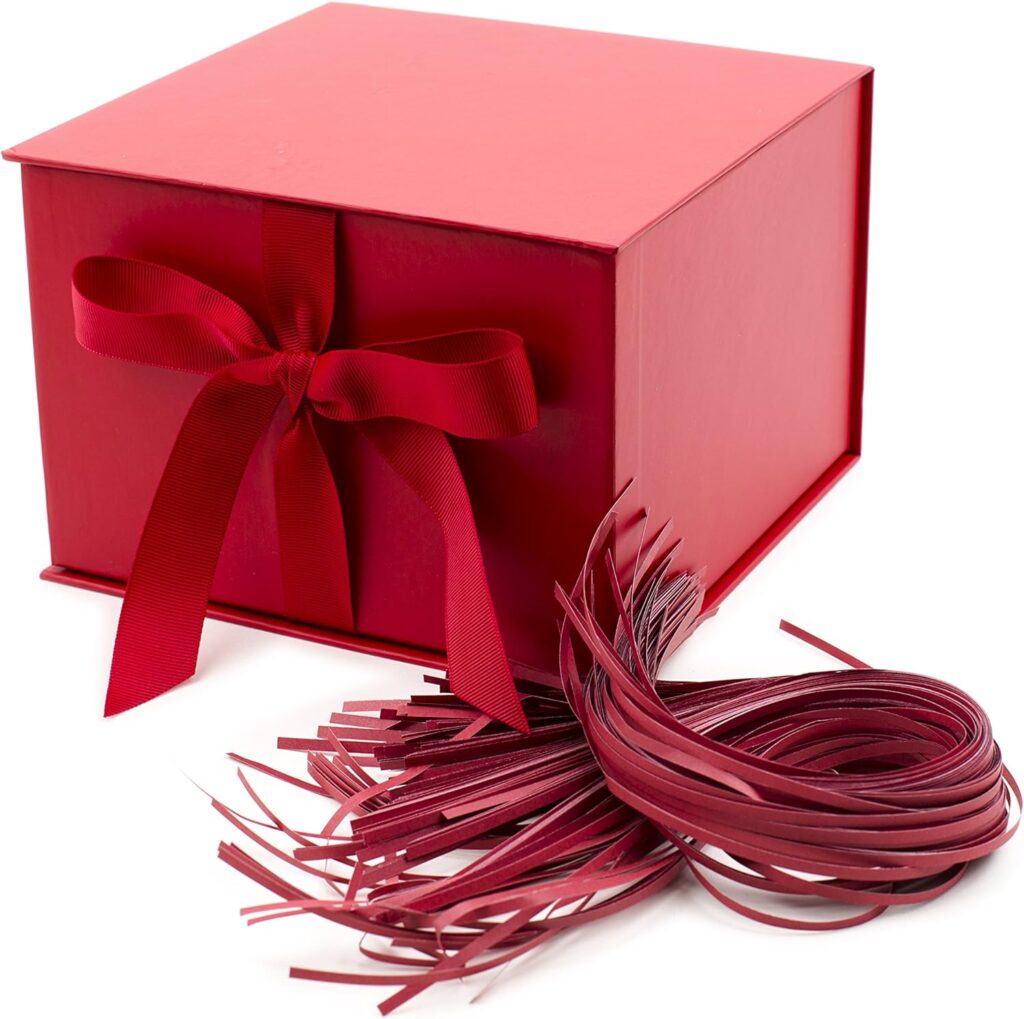 Hallmark 7 Gift Box with Fill (Solid Red) for Christmas, Birthdays, Fathers Day, Bridal Showers, Weddings, Baby Showers, Valentines Day and Graduations