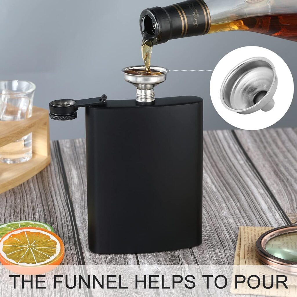 Hip Flasks for Liquor for Men Women 12 pcs 8Oz Matte Black Stainless Steel Flask with 12 pcs Funnels for Wedding Party Groomsman Bridesmaid Birthdays Gift