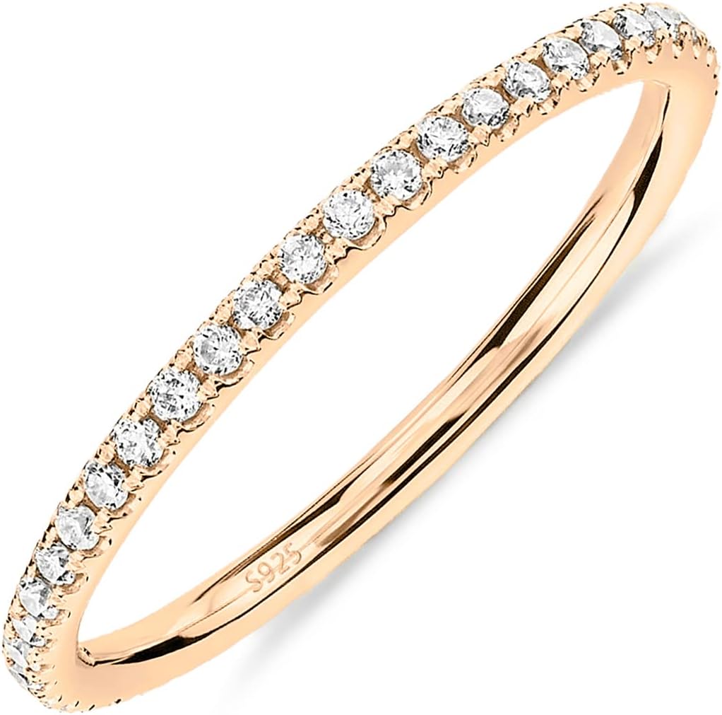 PAVOI 14K Gold Plated Solid 925 Sterling Silver CZ Simulated Diamond Stackable Ring Eternity Bands for Women