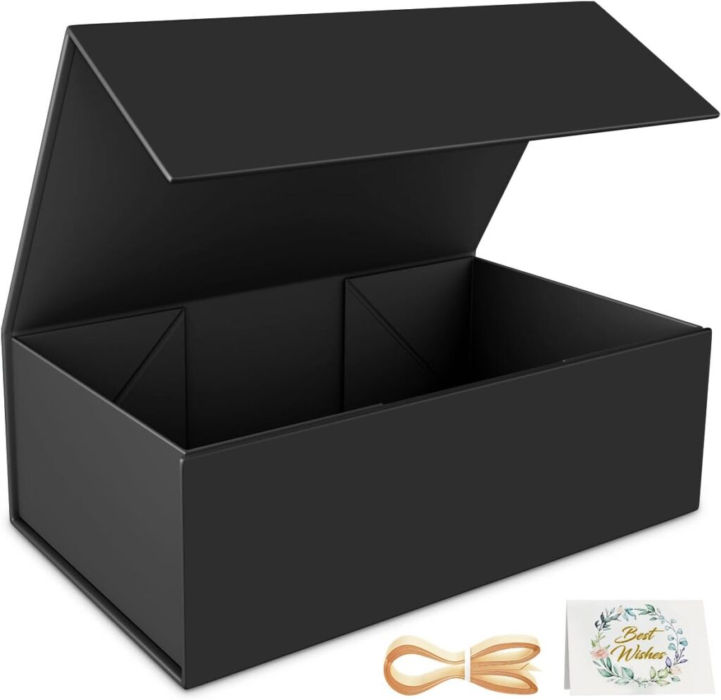 RYDDOY Black Gift Box, 9.5x6x3 Gift boxes for Presents with Lids Magnetic Closure Rectangle Collapsible for Groomsman Proposal Box, Wedding, Christmas, Halloween, Birthday Gift Packging