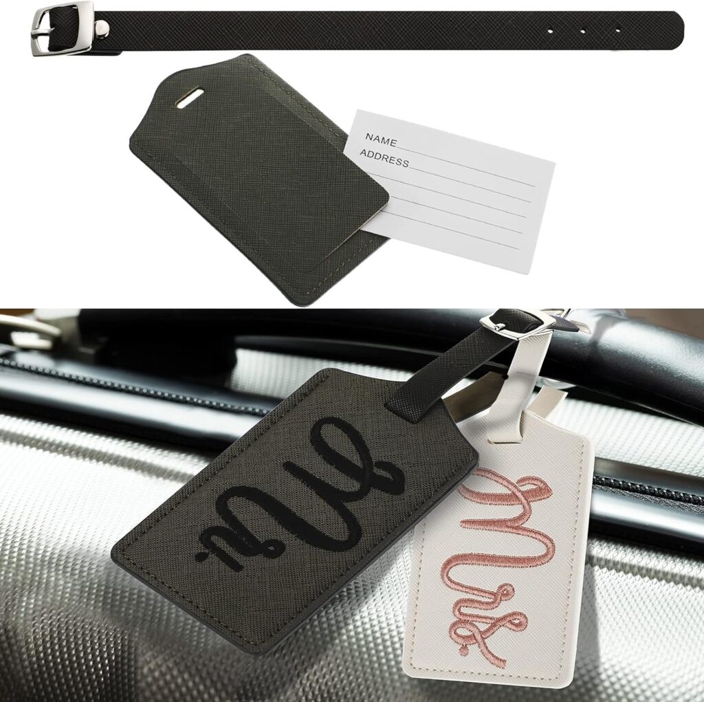 2 Pieces Mr and Mrs Luggage Tags Bridal Luggage Tags Wedding Luggage Tag with Honeymoon Sand Keepsake Jar Glass Bottle with Cork for Honeymoon Gifts Bridal Shower (Sweet Patterns)