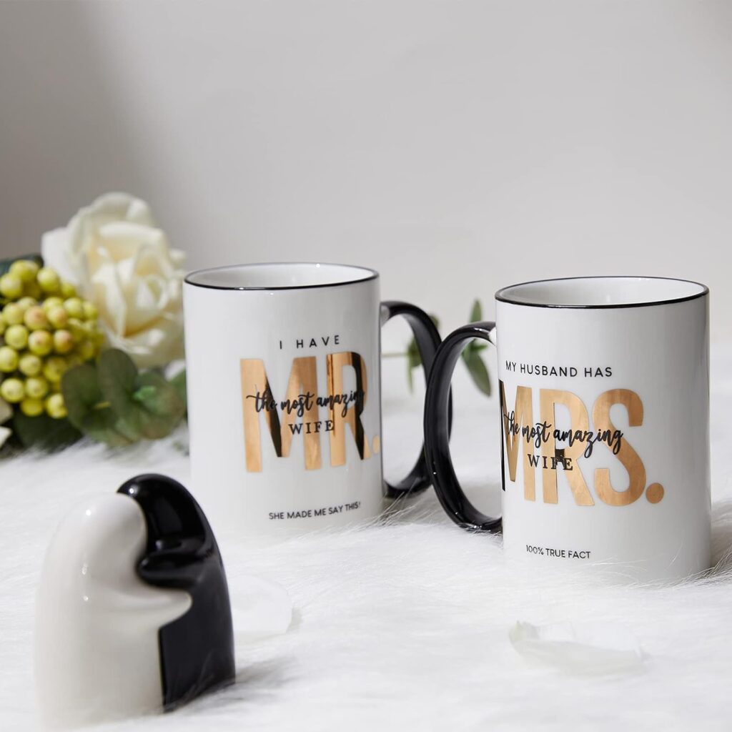 AW BRIDAL Ceramic Engagement Gifts For Couples Newly Engaged Unique Coffee Mugs Set Of 2, 12 Oz| Bachelorette Gift For Bride, Anniversary Wedding Gifts For Couple Housewarming Christmas Gift Ideas