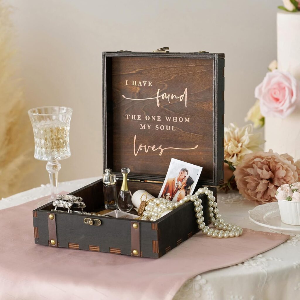 AW BRIDAL Wedding Keepsake Box with Lids Wood Memory Box Storage Gift Box Wedding Engagement Gifts for Couples Bridal Shower Birthday Gifts