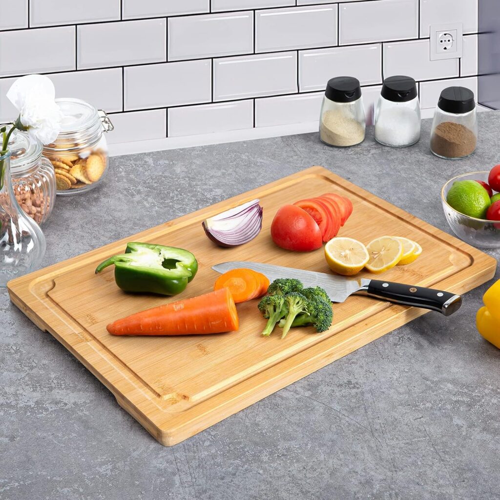 Extra Large Cutting Board, 17.6 Bamboo Cutting Boards for Kitchen with Juice Groove and Handles Kitchen Chopping Board for Meat Cheese board Heavy Duty Serving Tray, XL, Empune
