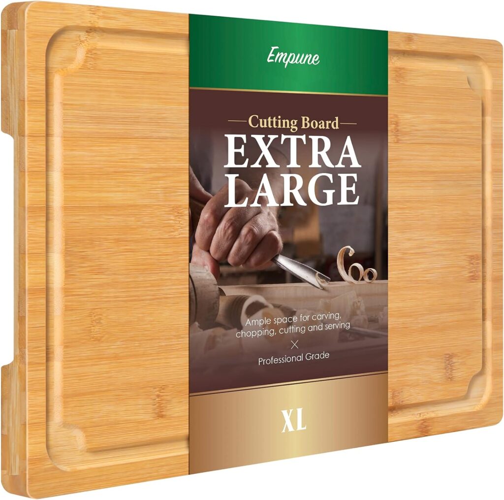 Extra Large Cutting Board, 17.6 Bamboo Cutting Boards for Kitchen with Juice Groove and Handles Kitchen Chopping Board for Meat Cheese board Heavy Duty Serving Tray, XL, Empune