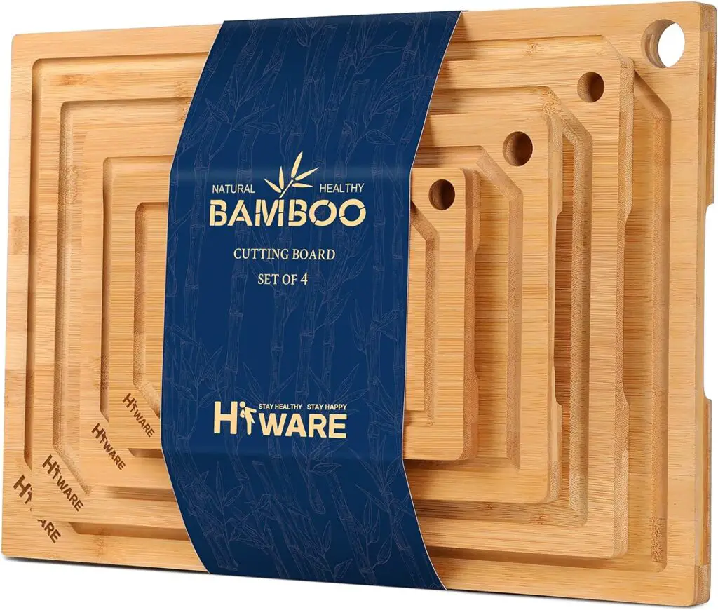 Hiware 4-Piece Extra Large Bamboo Cutting Boards Set for Kitchen, Heavy Duty Cutting Board with Juice Groove, Bamboo Chopping Board Set for Meat, Vegetables - Pre Oiled