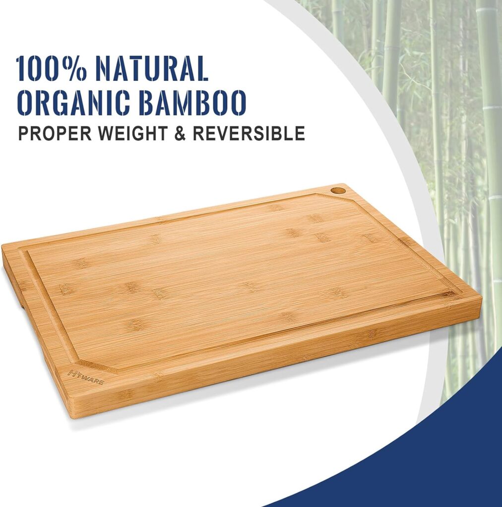 Hiware 4-Piece Extra Large Bamboo Cutting Boards Set for Kitchen, Heavy Duty Cutting Board with Juice Groove, Bamboo Chopping Board Set for Meat, Vegetables - Pre Oiled