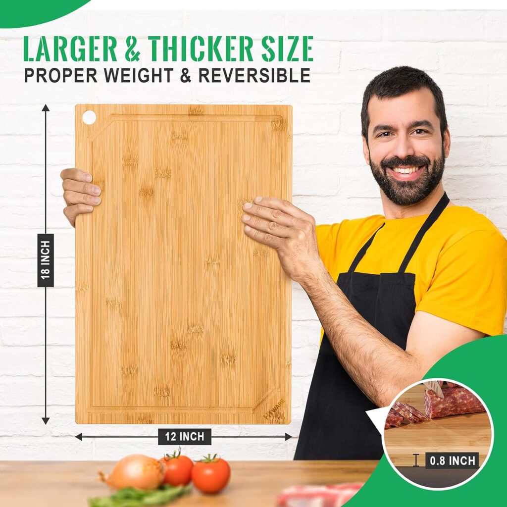 Hiware Extra Large Bamboo Cutting Board for Kitchen, Heavy Duty Wood Cutting Boards with Juice Groove, 100% Organic Bamboo, Pre Oiled, 18 x 12
