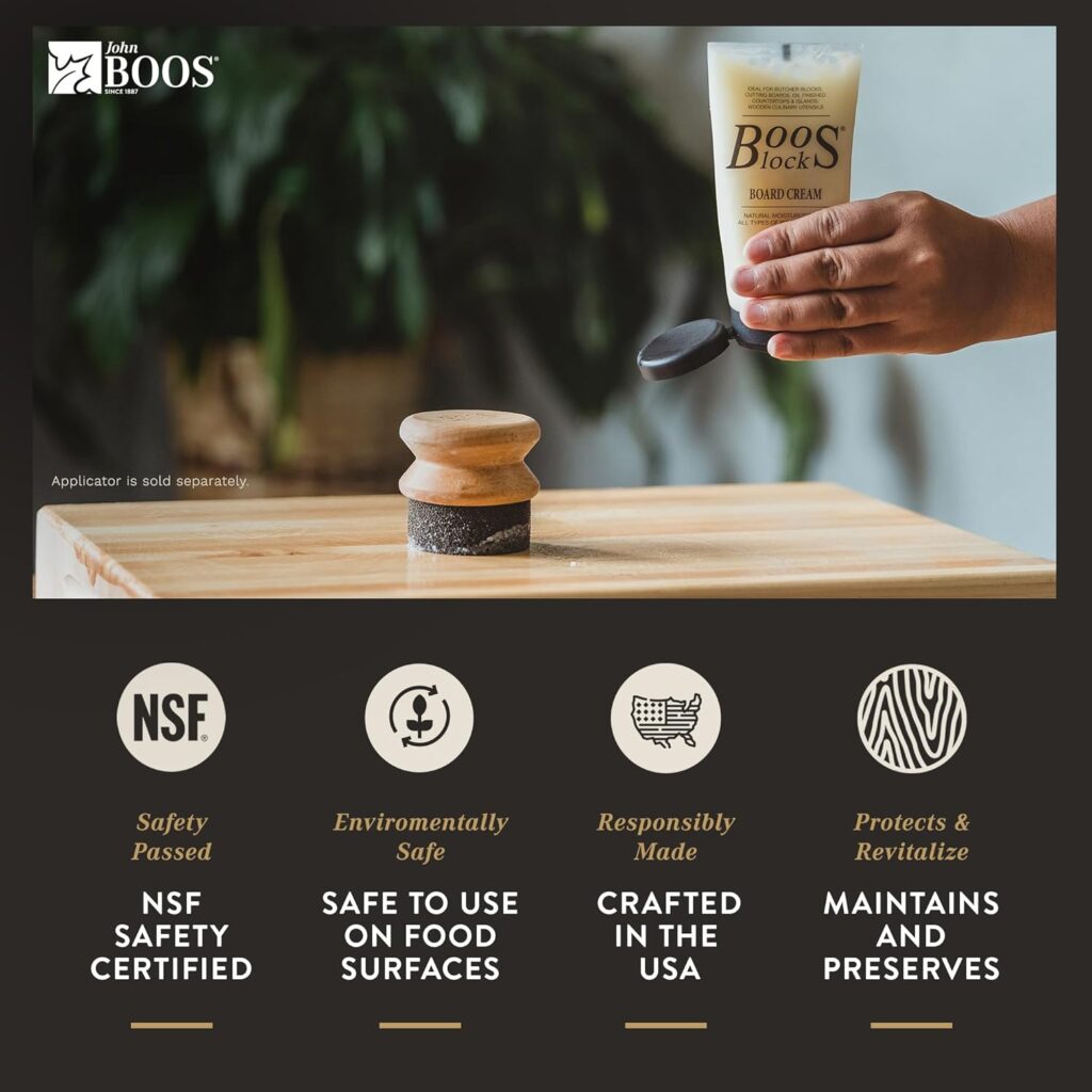 John Boos 5 Oz All Natural Beeswax Moisture Cream for Wood Kitchen Cutting Boards, Boos Chopping Block  Countertops, Food Safe Charcuterie Essential