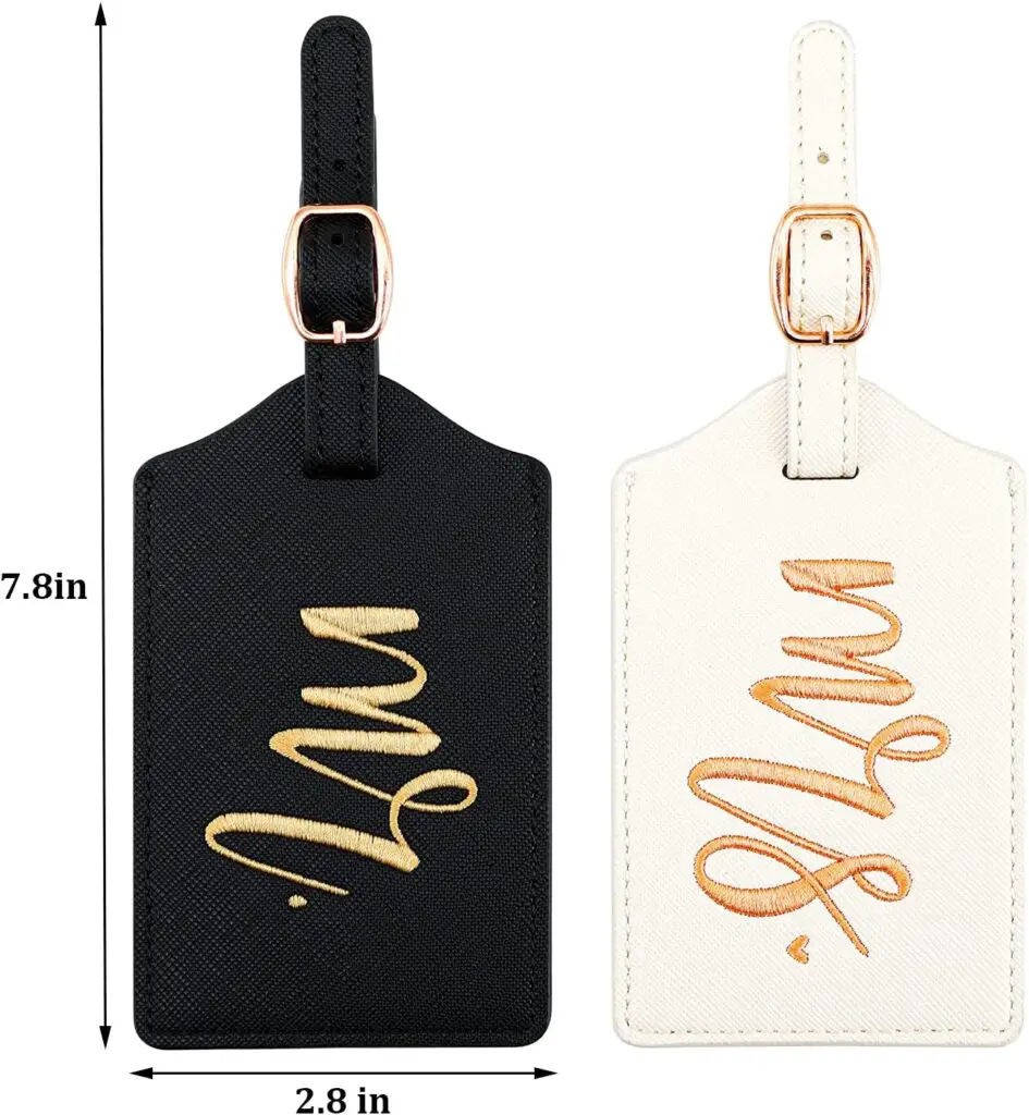 Mr and Mrs Luggage Tags, Bridal Shower Gift Honeymoon Gifts Wedding Gifts for Bride, PU Leather Travel Tags with Name ID Address Card (WhiteBlack)