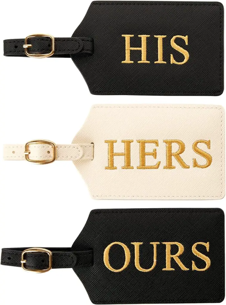 Mr and Mrs Luggage Tags, Bridal Shower Gift Honeymoon Gifts Wedding Gifts for Bride, PU Leather Travel Tags with Name ID Address Card (WhiteBlack)