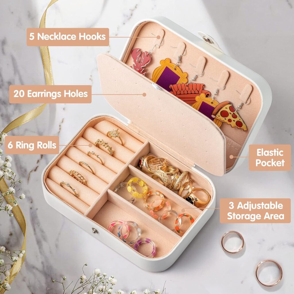 MRS Travel Jewelry Box for Bride Travel Portable Jewelry Case Small Jewelry Organizer Travel Accessories for Women, Bridal Shower Gift Engagement Present, White