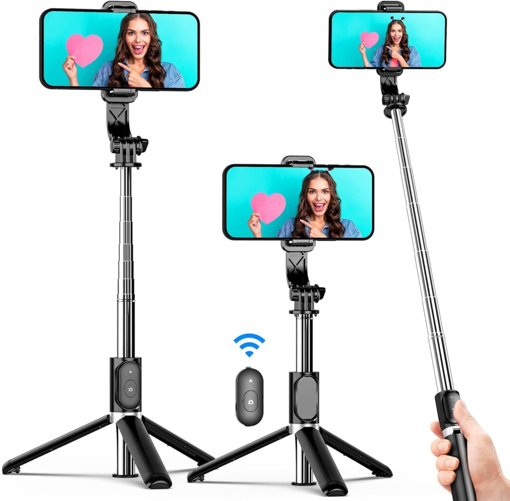 Selfie Stick Tripod, All in One Extendable  Portable Selfie Stick with Wireless Remote Compatible with iPhone 14 13 12 11 pro Xs Max Xr X 8 7, Galaxy Note10/S20/S10/OnePlus 9/9 PRO etc