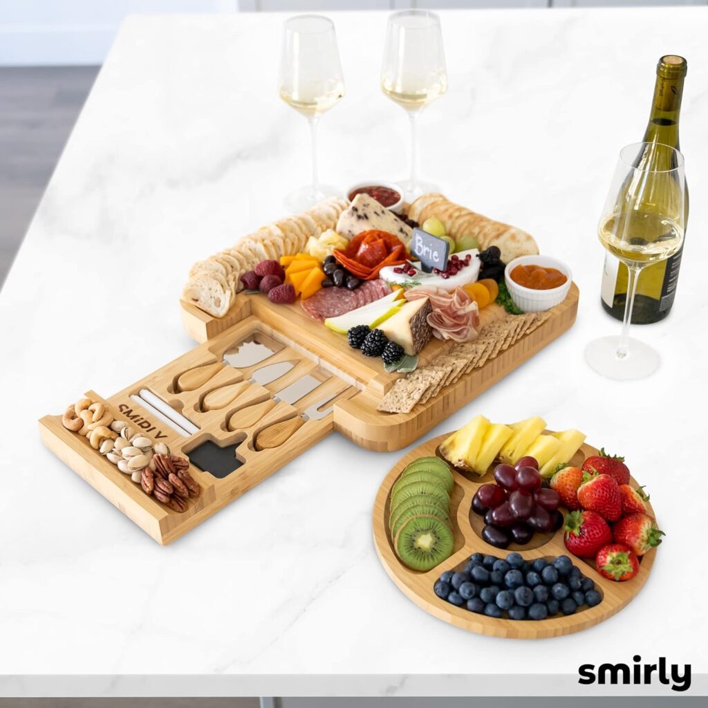 SMIRLY Charcuterie Boards Gift Set: Charcuterie Board Set, Bamboo Cheese Board Set - Unique Valentines Day Gifts for Her - House Warming Gifts New Home, Wedding Gifts for Couple, Bridal Shower Gift
