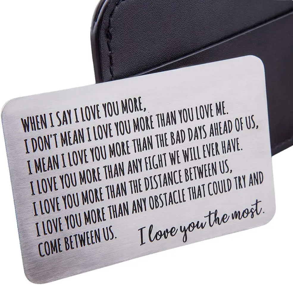 Wallet Insert Card Gifts for Men Husband from Wife Girlfriend Boyfriend Birthday Gifts Metal Mini Love Note Valentine Wedding Gifts for Groom Bride Him Her Deployment Gifts