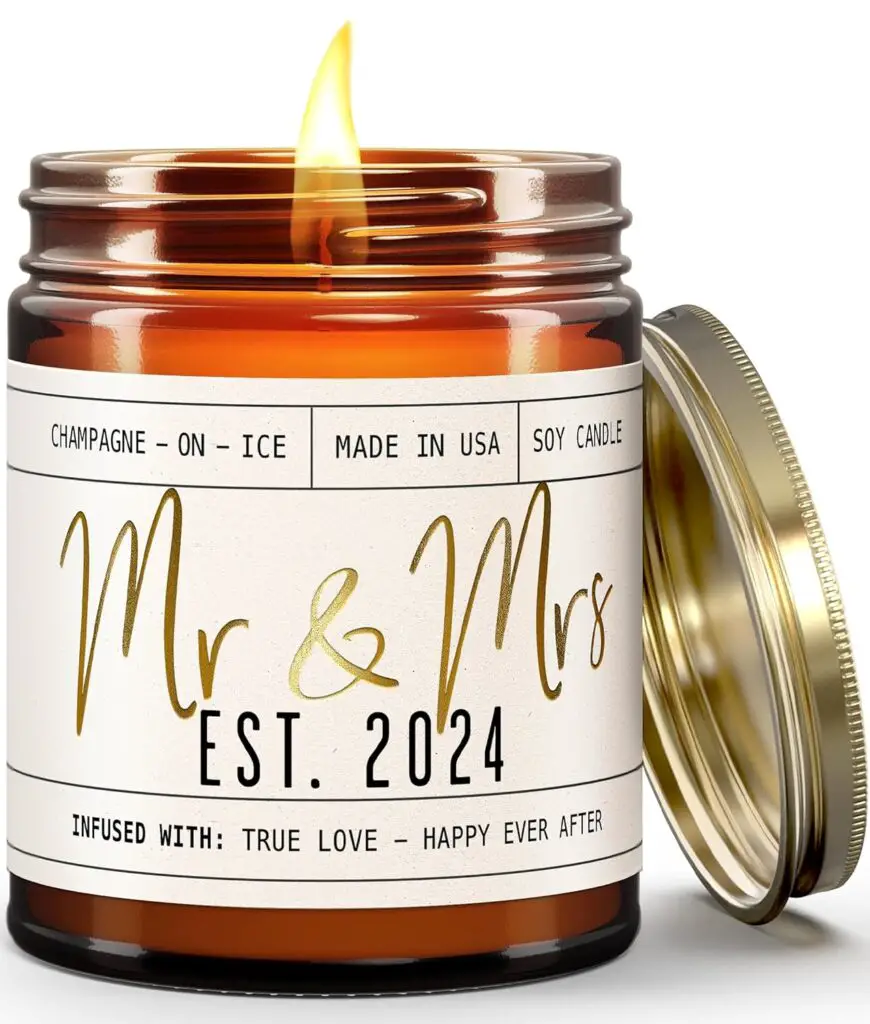 Wedding Gifts for Couples 2024, Mr and Mrs Gifts - Mr  Mrs Est. 2024 Candle, w/Champagne on Ice I Unique Newlywed Wedding Gifts for Couple I Wedding Shower Gifts Bride  Groom I 50Hr Burn,USA Made