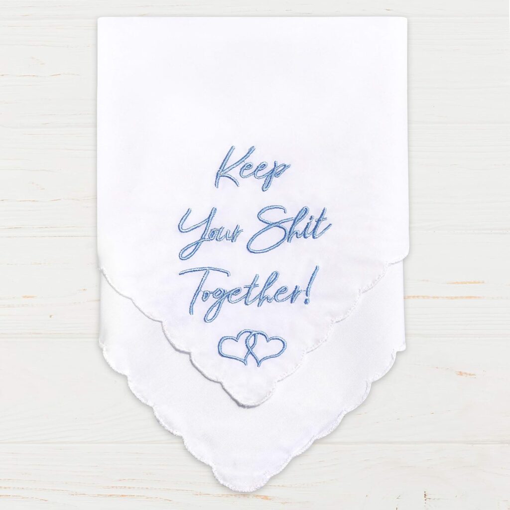 WF GIFT Something Blue Wedding Gift Embroidered Handkerchief | Keep Your Shit Together! | Wedding Day Bride Gift